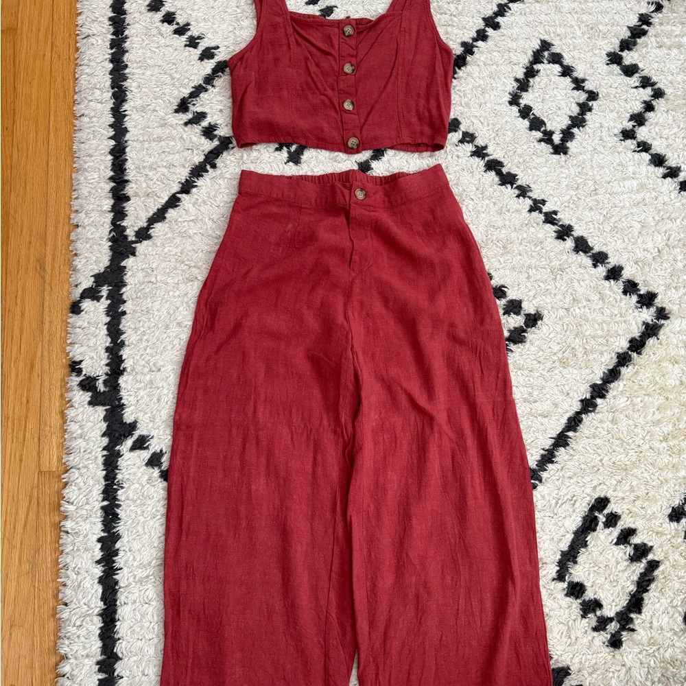 Women's Red Button-Down Jumpsuit